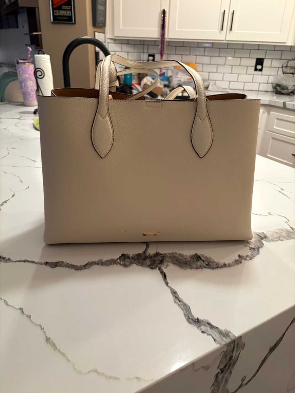 Anne Klein Cream Leather Tote Bag